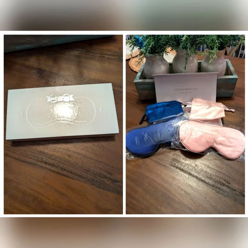 Pure Mulberry Silk Eye Mask Gift Set of 2 Pink Blue